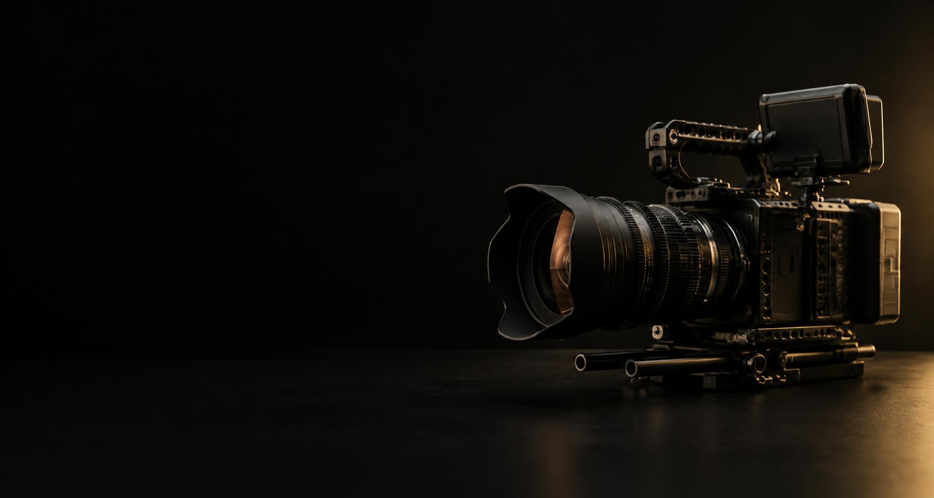 Cinema camera in a warmly lit production studio